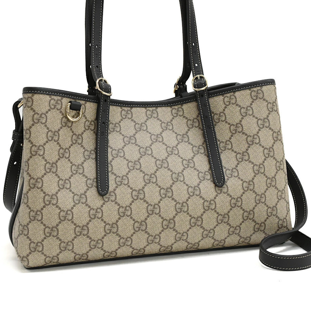 Gucci Tote Bag GG Emblem Canvas Leather Beige
